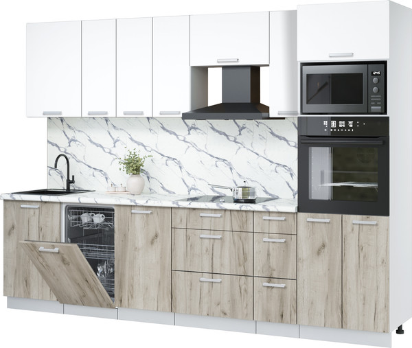 Изображение товара Кухонный гарнитур Интерлиния Мила Лайт 2.9-ПМ3 (белый платинум/дуб серый/белый гранит)