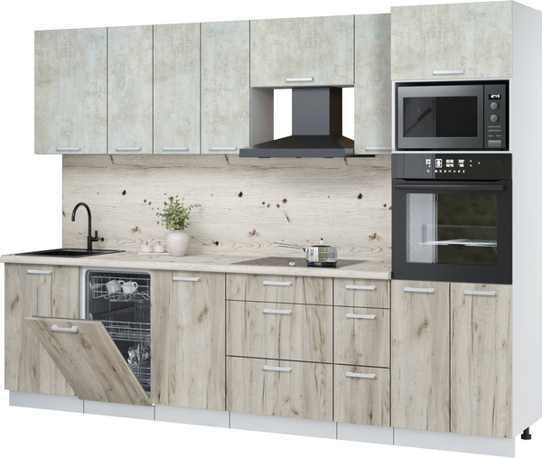 Изображение товара Кухонный гарнитур Интерлиния Мила Лайт 2.9-ПМ3 (бетон лайт/дуб серый/бискайская сосна)