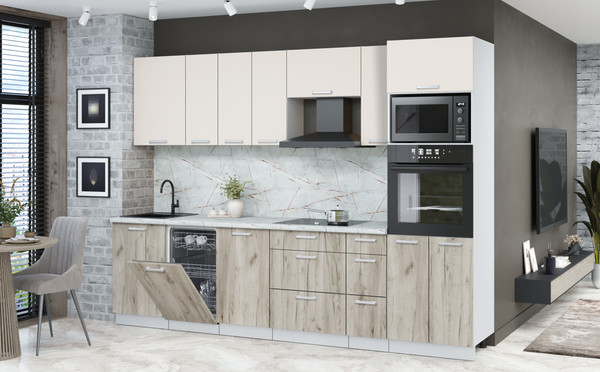 Изображение товара Кухонный гарнитур Интерлиния Мила Лайт 2.9-ПМ3 (персидский жемчуг/дуб серый/серый каспий)