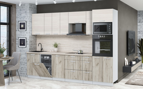 Изображение товара Кухонный гарнитур Интерлиния Мила Лайт 2.9-ПМ3 (вудлайн кремовый/дуб серый/травертин серый)