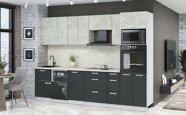 Изображение товара Кухонный гарнитур Интерлиния Мила Лайт 2.9-ПМ3 (бетон лайт/антрацит/опал светлый)