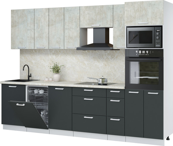 Изображение товара Кухонный гарнитур Интерлиния Мила Лайт 2.9-ПМ3 (бетон лайт/антрацит/опал светлый)