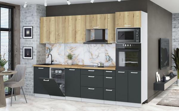 Изображение товара Кухонный гарнитур Интерлиния Мила Лайт 2.9-ПМ3 (дуб золотой/антрацит/дуб бунратти)