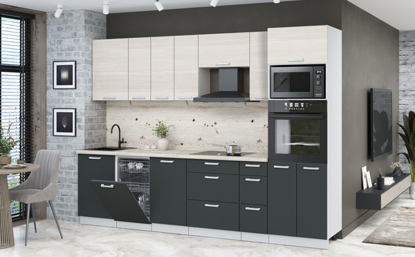 Изображение товара Кухонный гарнитур Интерлиния Мила Лайт 2.9-ПМ3 (вудлайн кремовый/антрацит/бискайская сосна)