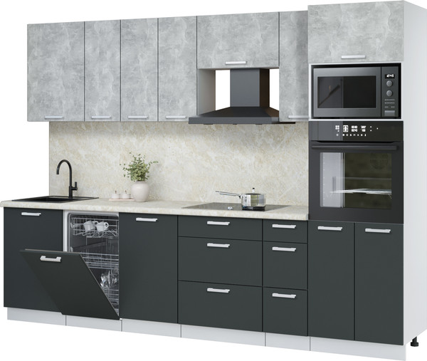 Изображение товара Кухонный гарнитур Интерлиния Мила Лайт 2.9-ПМ3 (бетон/антрацит/опал светлый)