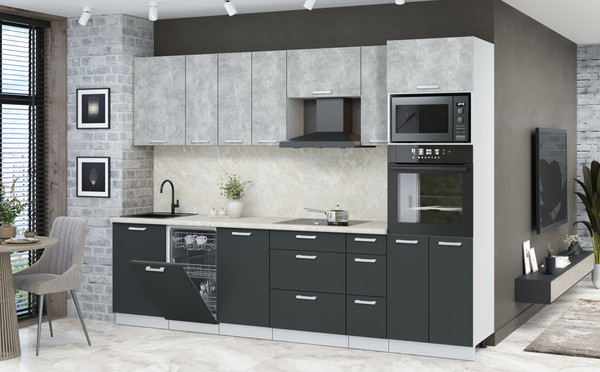 Изображение товара Кухонный гарнитур Интерлиния Мила Лайт 2.9-ПМ3 (бетон/антрацит/опал светлый)