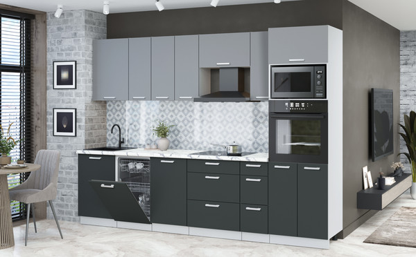 Изображение товара Кухонный гарнитур Интерлиния Мила Лайт 2.9-ПМ3 (серебро/антрацит/белый гранит)