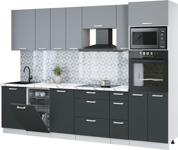 Изображение товара Кухонный гарнитур Интерлиния Мила Лайт 2.9-ПМ3 (серебро/антрацит/белый гранит)