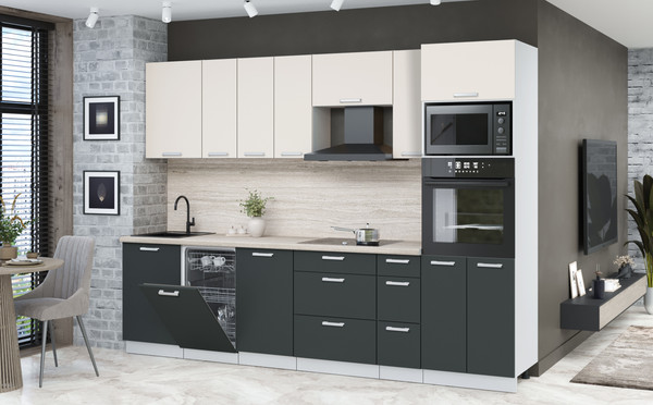 Изображение товара Кухонный гарнитур Интерлиния Мила Лайт 2.9-ПМ3 (персидский жемчуг/антрацит/травертин серый)