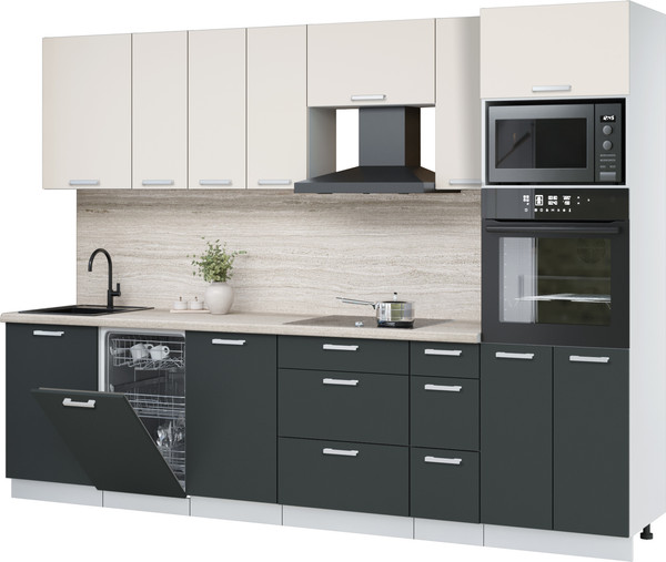 Изображение товара Кухонный гарнитур Интерлиния Мила Лайт 2.9-ПМ3 (персидский жемчуг/антрацит/травертин серый)