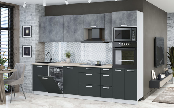 Изображение товара Кухонный гарнитур Интерлиния Мила Лайт 2.9-ПМ3 (бетон портленд/антрацит/травертин серый)