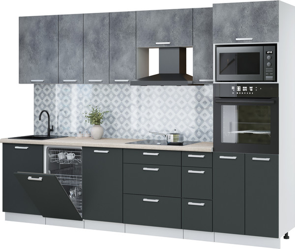 Изображение товара Кухонный гарнитур Интерлиния Мила Лайт 2.9-ПМ3 (бетон портленд/антрацит/травертин серый)