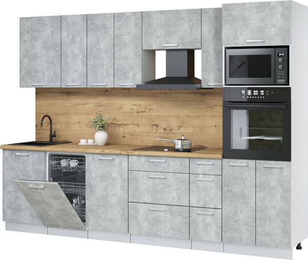 Изображение товара Кухонный гарнитур Интерлиния Мила Лайт 2.9-ПМ3 (бетон/бетон/дуб бунратти)