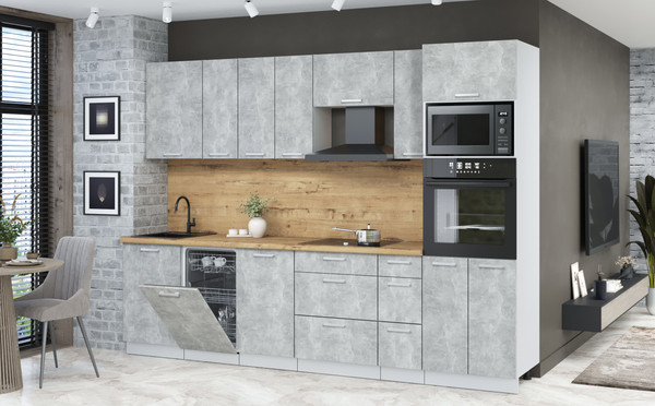 Изображение товара Кухонный гарнитур Интерлиния Мила Лайт 2.9-ПМ3 (бетон/бетон/дуб бунратти)