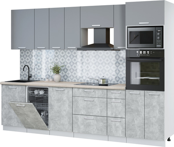 Изображение товара Кухонный гарнитур Интерлиния Мила Лайт 2.9-ПМ3 (серебро/бетон/травертин серый)