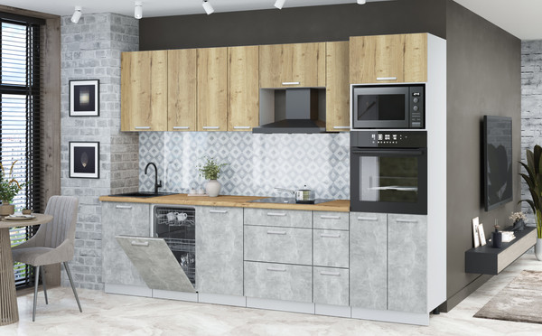 Изображение товара Кухонный гарнитур Интерлиния Мила Лайт 2.9-ПМ3 (дуб золотой/бетон/дуб бунратти)