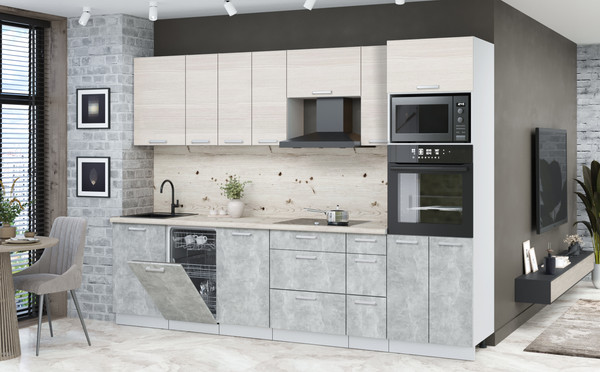 Изображение товара Кухонный гарнитур Интерлиния Мила Лайт 2.9-ПМ3 (вудлайн кремовый/бетон/бискайская сосна)