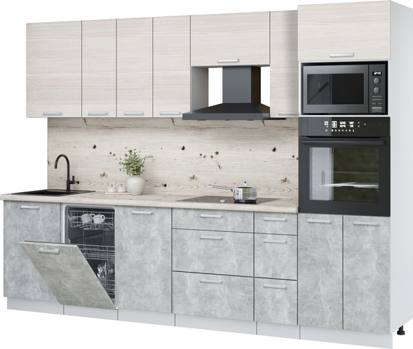 Изображение товара Кухонный гарнитур Интерлиния Мила Лайт 2.9-ПМ3 (вудлайн кремовый/бетон/бискайская сосна)