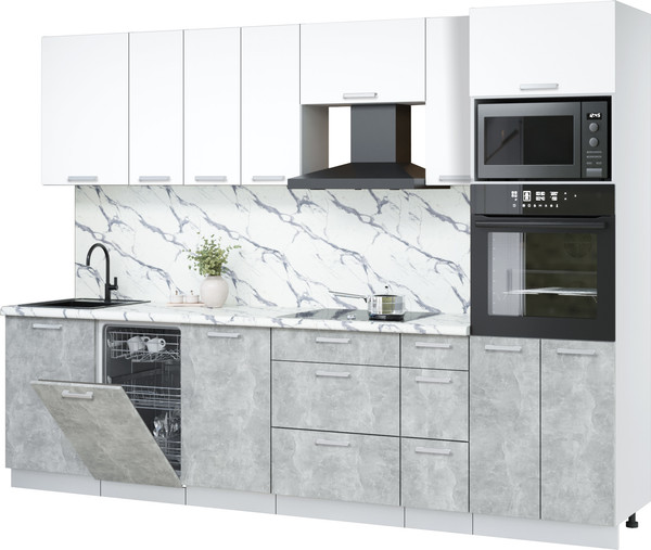 Изображение товара Кухонный гарнитур Интерлиния Мила Лайт 2.9-ПМ3 (белый платинум/бетон/белый гранит)