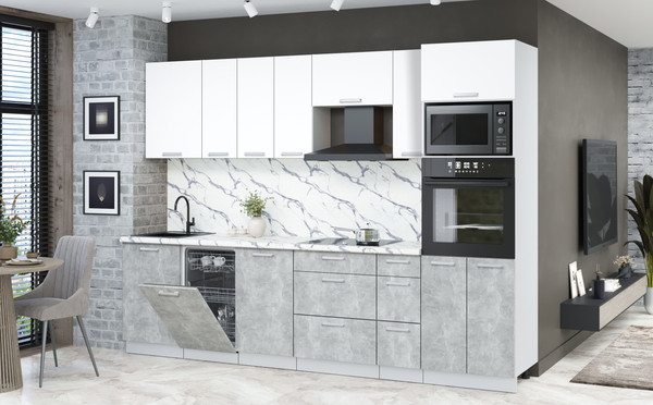 Изображение товара Кухонный гарнитур Интерлиния Мила Лайт 2.9-ПМ3 (белый платинум/бетон/белый гранит)