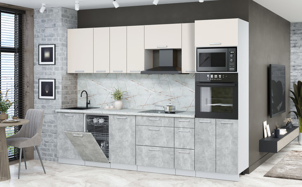 Изображение товара Кухонный гарнитур Интерлиния Мила Лайт 2.9-ПМ3 (персидский жемчуг/бетон/серый каспий)