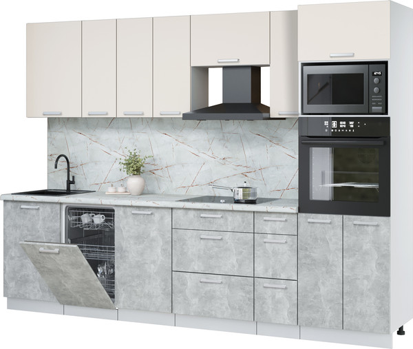 Изображение товара Кухонный гарнитур Интерлиния Мила Лайт 2.9-ПМ3 (персидский жемчуг/бетон/серый каспий)