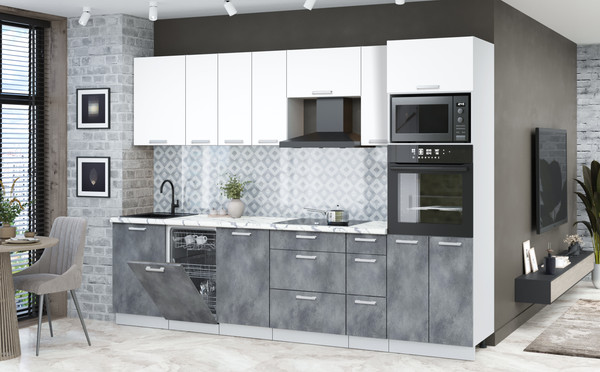 Изображение товара Кухонный гарнитур Интерлиния Мила Лайт 2.9-ПМ3 (белый платинум/бетон портленд/белый гранит)