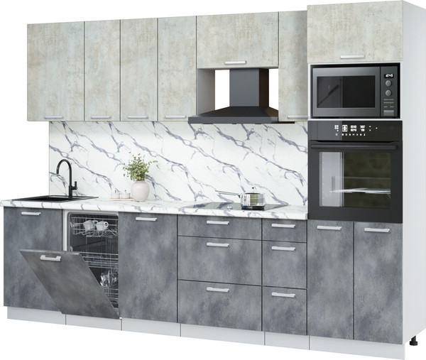 Изображение товара Кухонный гарнитур Интерлиния Мила Лайт 2.9-ПМ3 (бетон лайт/бетон портленд/белый гранит)