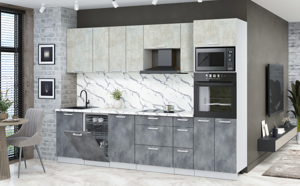 Изображение товара Кухонный гарнитур Интерлиния Мила Лайт 2.9-ПМ3 (бетон лайт/бетон портленд/белый гранит)