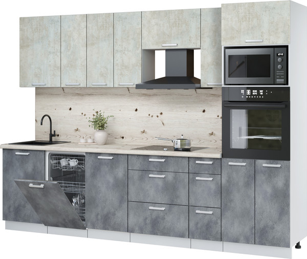 Изображение товара Кухонный гарнитур Интерлиния Мила Лайт 2.9-ПМ3 (бетон лайт/бетон портленд/бискайская сосна)