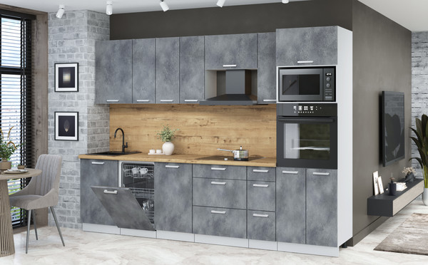 Изображение товара Кухонный гарнитур Интерлиния Мила Лайт 2.9-ПМ3 (бетон портленд/бетон портленд/дуб бунратти)