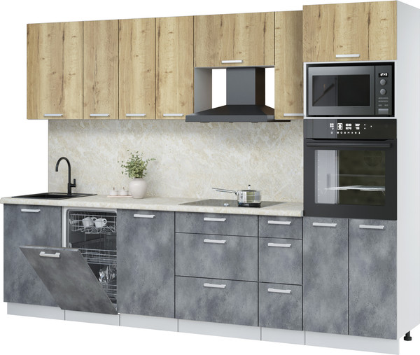 Изображение товара Кухонный гарнитур Интерлиния Мила Лайт 2.9-ПМ3 (дуб золотой/бетон портленд/опал светлый)