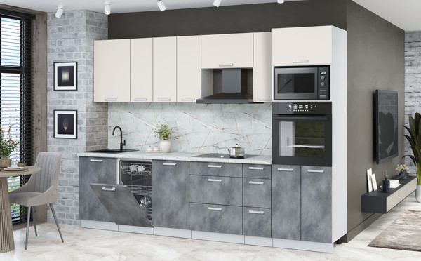 Изображение товара Кухонный гарнитур Интерлиния Мила Лайт 2.9-ПМ3 (персидский жемчуг/бетон портленд/серый каспий)