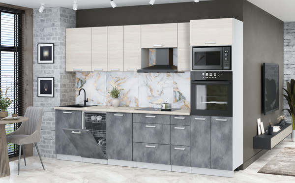 Изображение товара Кухонный гарнитур Интерлиния Мила Лайт 2.9-ПМ3 (вудлайн кремовый/бетон портленд/бискайская сосна)