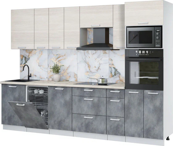 Изображение товара Кухонный гарнитур Интерлиния Мила Лайт 2.9-ПМ3 (вудлайн кремовый/бетон портленд/бискайская сосна)