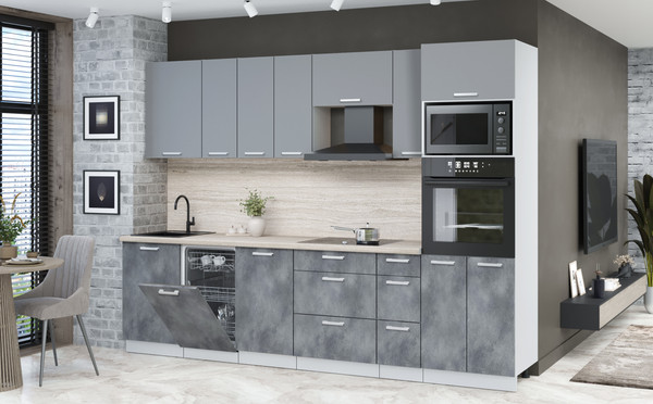 Изображение товара Кухонный гарнитур Интерлиния Мила Лайт 2.9-ПМ3 (серебро/бетон портленд/травертин серый)