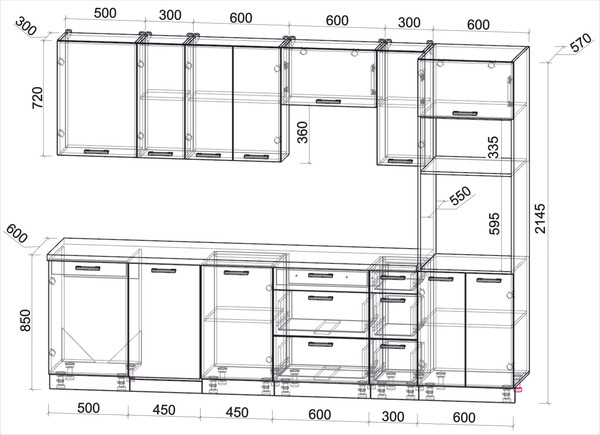 Изображение товара Кухонный гарнитур Интерлиния Мила Лайт 2.9-ПМ3 (дуб веллингтон/дуб веллингтон/кастилло темный)