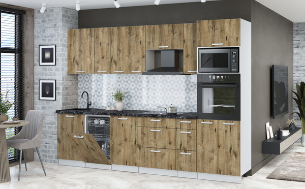 Изображение товара Кухонный гарнитур Интерлиния Мила Лайт 2.9-ПМ3 (дуб веллингтон/дуб веллингтон/кастилло темный)