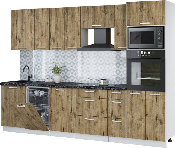 Изображение товара Кухонный гарнитур Интерлиния Мила Лайт 2.9-ПМ3 (дуб веллингтон/дуб веллингтон/кастилло темный)