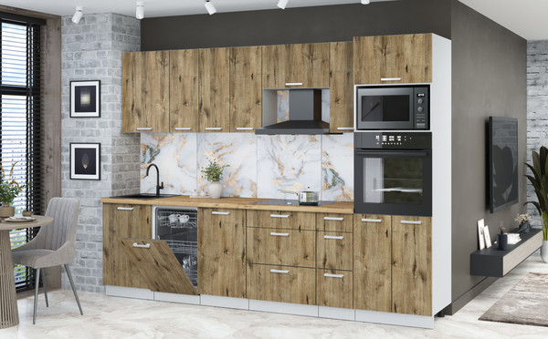 Изображение товара Кухонный гарнитур Интерлиния Мила Лайт 2.9-ПМ3 (дуб веллингтон/дуб веллингтон/дуб бунратти)