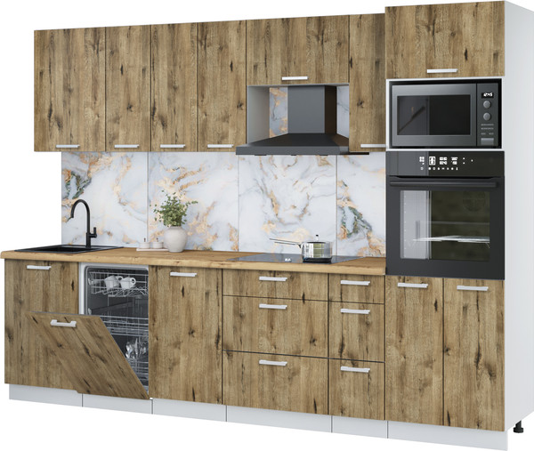 Изображение товара Кухонный гарнитур Интерлиния Мила Лайт 2.9-ПМ3 (дуб веллингтон/дуб веллингтон/дуб бунратти)