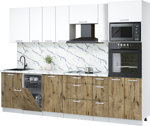 Изображение товара Кухонный гарнитур Интерлиния Мила Лайт 2.9-ПМ3 (белый платинум/дуб веллингтон/белый гранит)