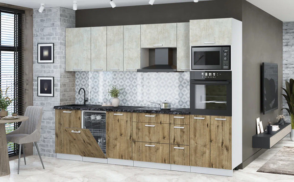 Изображение товара Кухонный гарнитур Интерлиния Мила Лайт 2.9-ПМ3 (бетон лайт/дуб веллингтон/кастилло темный)