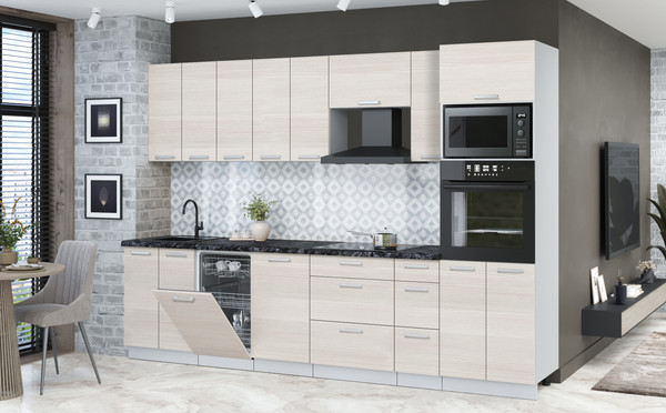 Изображение товара Кухонный гарнитур Интерлиния Мила Лайт 3.0-ПМ3 (вудлайн кремовый/вудлайн кремовый/кастилло темный)