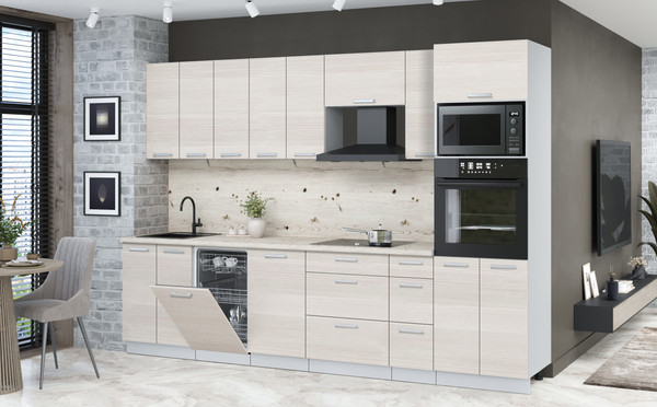 Изображение товара Кухонный гарнитур Интерлиния Мила Лайт 3.0-ПМ3 (вудлайн кремовый/вудлайн кремовый/бискайская сосна)