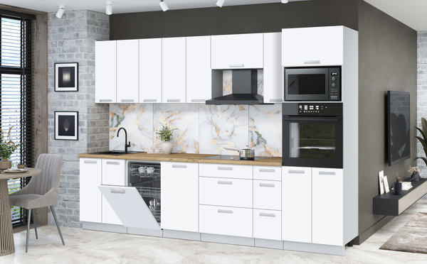 Изображение товара Кухонный гарнитур Интерлиния Мила Лайт 3.0-ПМ3 (белый платинум/белый платинум/дуб бунратти)