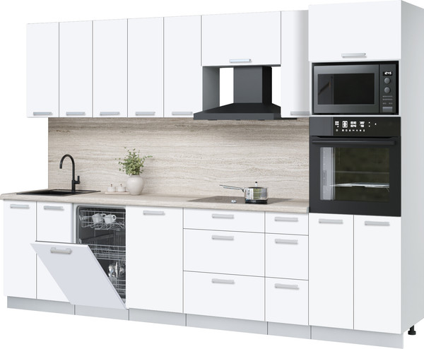 Изображение товара Кухонный гарнитур Интерлиния Мила Лайт 3.0-ПМ3 (белый платинум/белый платинум/травертин серый)