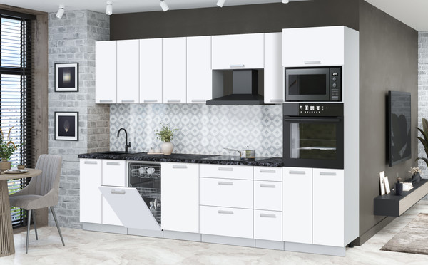 Изображение товара Кухонный гарнитур Интерлиния Мила Лайт 3.0-ПМ3 (белый платинум/белый платинум/кастилло темный)