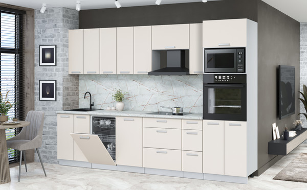 Изображение товара Кухонный гарнитур Интерлиния Мила Лайт 3.0-ПМ3 (персидский жемчуг/персидский жемчуг/серый каспий)