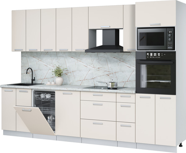 Изображение товара Кухонный гарнитур Интерлиния Мила Лайт 3.0-ПМ3 (персидский жемчуг/персидский жемчуг/серый каспий)